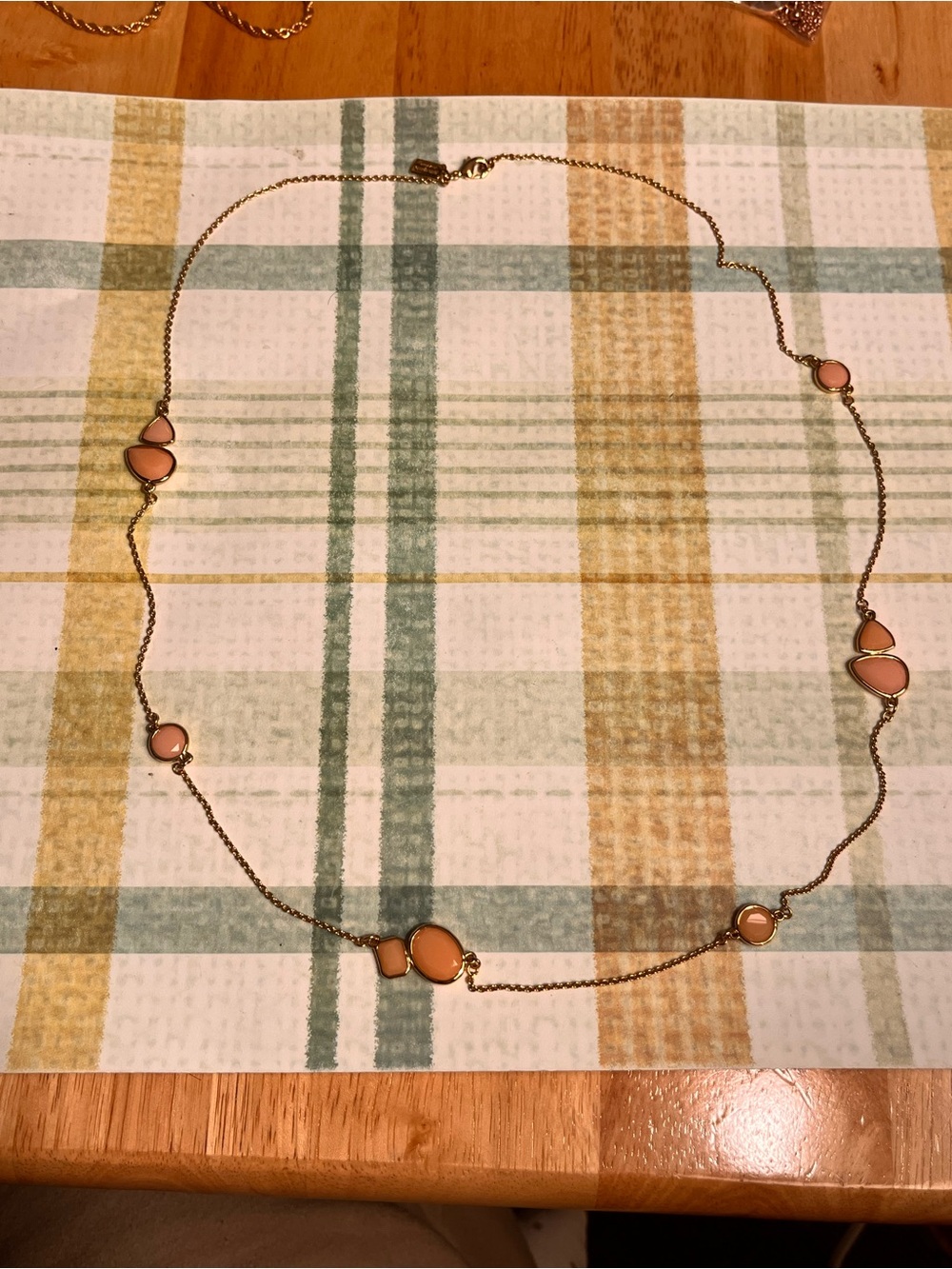 Kate Spade Long Necklace Gold Tone With Peach Enamel Stones